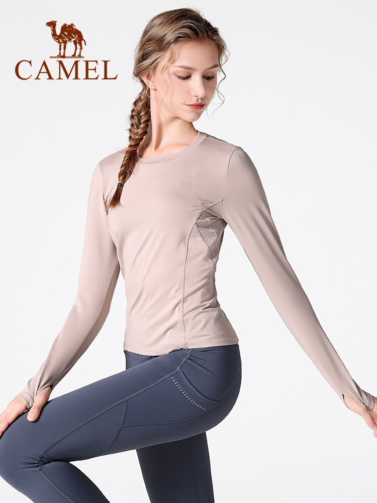 Quần áo yoga dài tay CAMEL Phụ nữ hàng đầu mùa thu 2022 mới quần áo chạy thể thao áo phông quần áo thể dục quần áo bó