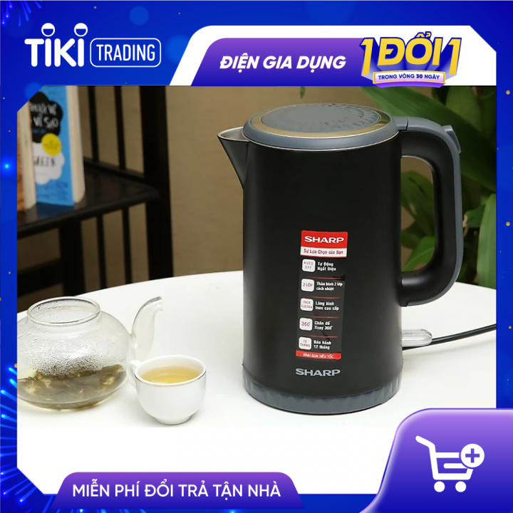 Ấm đun siêu tốc Sharp 1.7 lít EKJ-17EVPS-BK - Hàng chính hãng