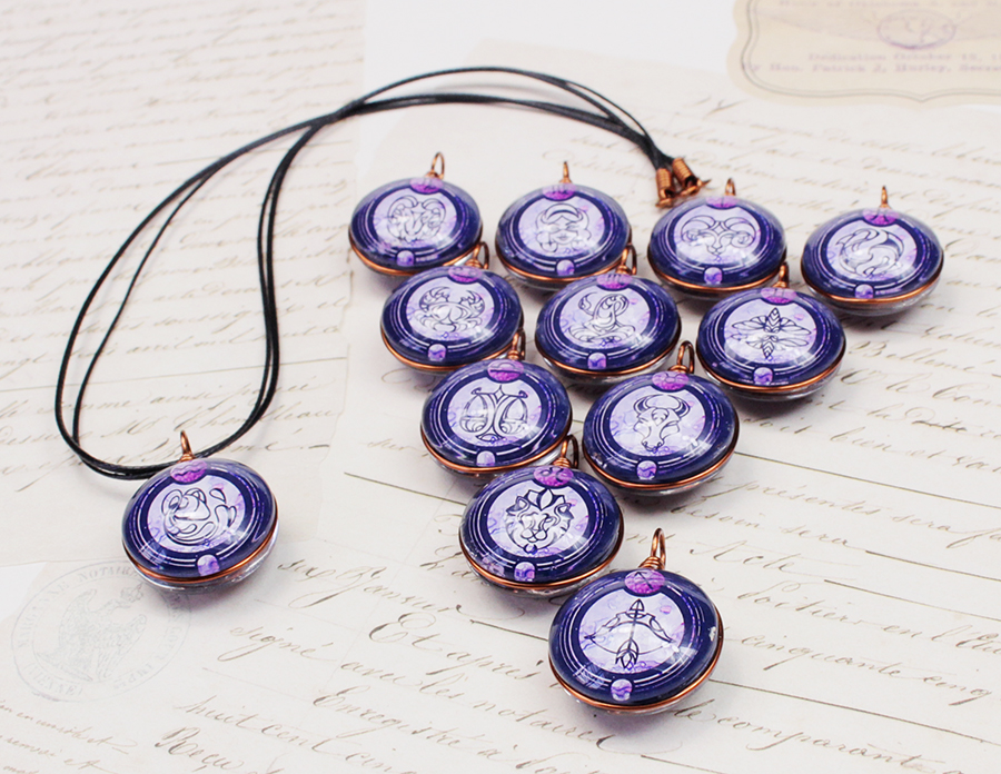 Dây chuyền 12 cung hoàng đạo Zodiac tông tím phong cách vintage đẹp 06647-DC20M0016