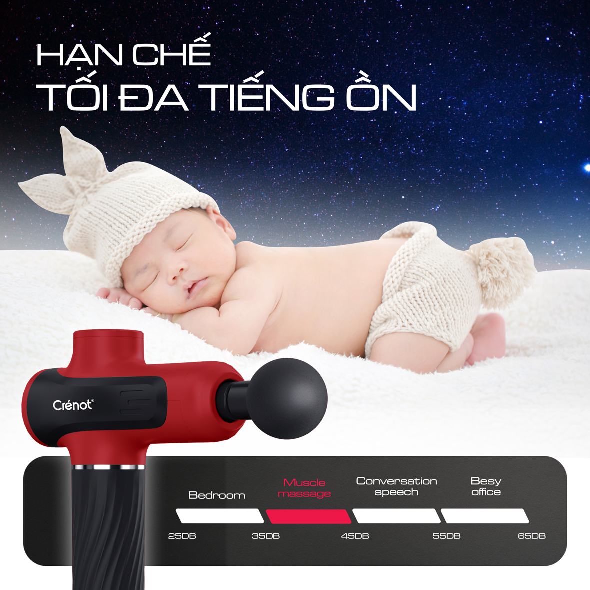 Máy massage cầm tay Crenot Therap M5 sung matxa thư giãn giảm dau nhức toàn thân với 6 đầu mát xa cao cấp và 20 cấp độ