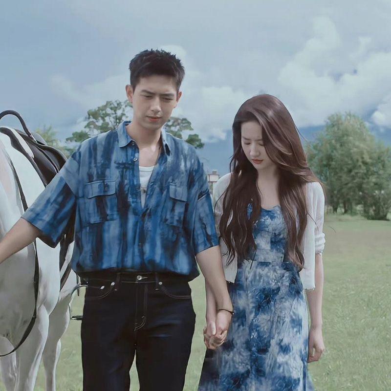 SHUANGYAN Đến nơi có gió Hứa Hồng Đậu cùng kiểu váy màu xanh da trời của Lưu Diệc Phỉ, váy nghỉ mát, váy bãi biển.