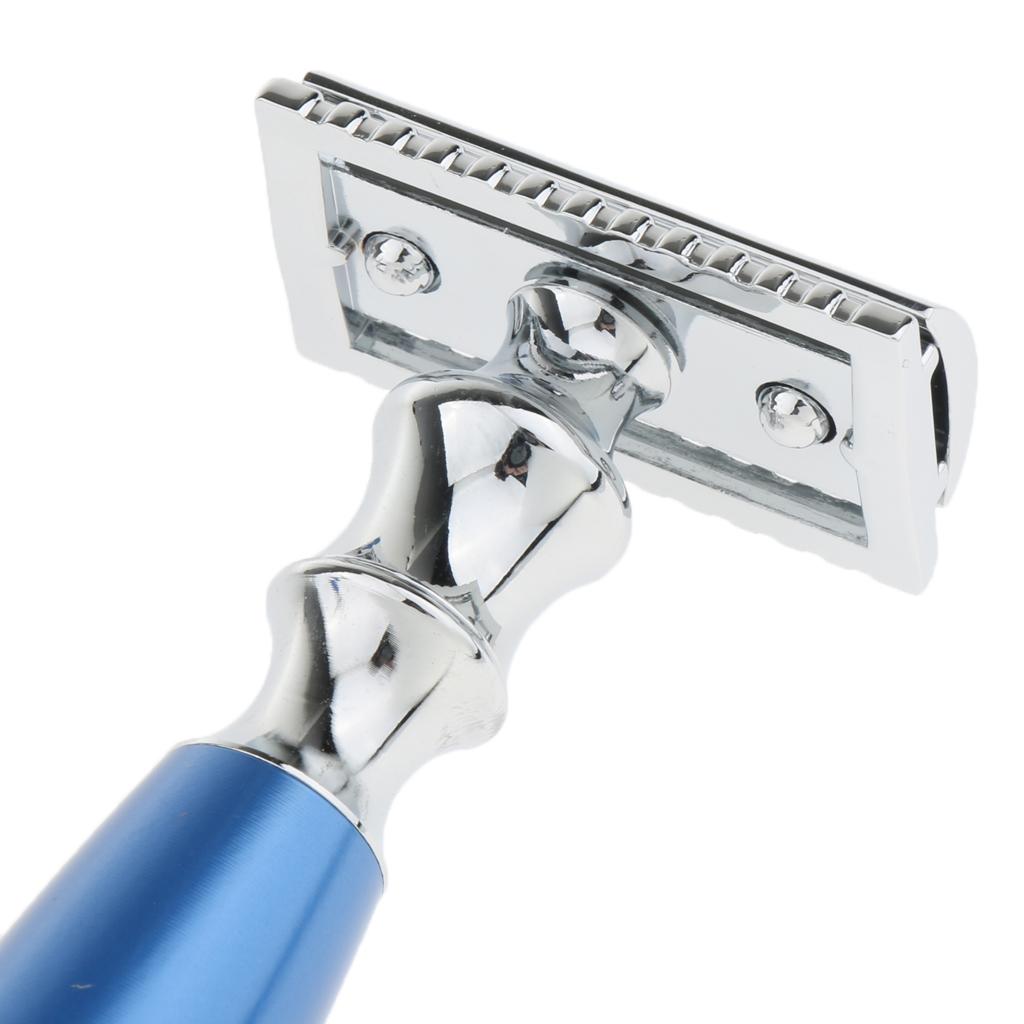Traditional Luxury Grooming Shaving Set For Men - Including Double-sided Razors, Shave Brush, Alloy Stand Holder - Blue