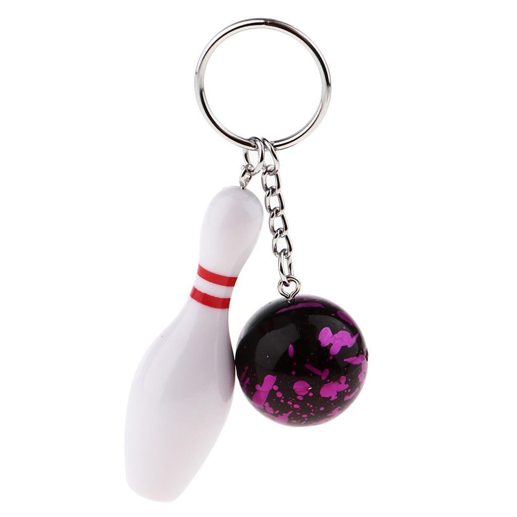 Mini Bowling Pin and Ball keychain key Ring 3D Keyfob Fashion Gift