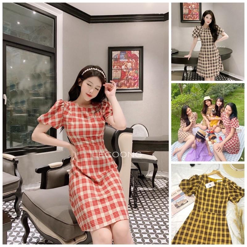 Váy nữ, thô sọc kẻ bốn màu nâu/vàng/đen/đỏ thiết kế chữ A đơn giản thích hợp mặc đi làm/dạo phố _LeCoong V98