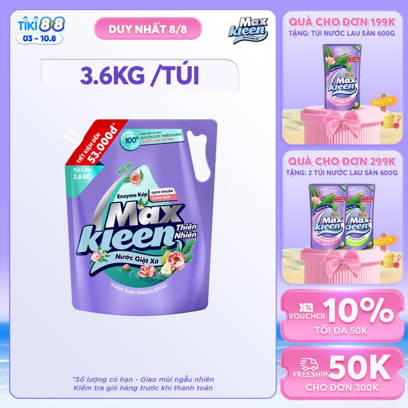 Túi Nước Giặt Xả MaxKleen Thiên Nhiên 3.6kg