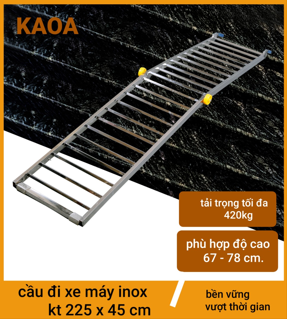 CẦU ĐI XE MÁY INOX . KT 225X45 CM