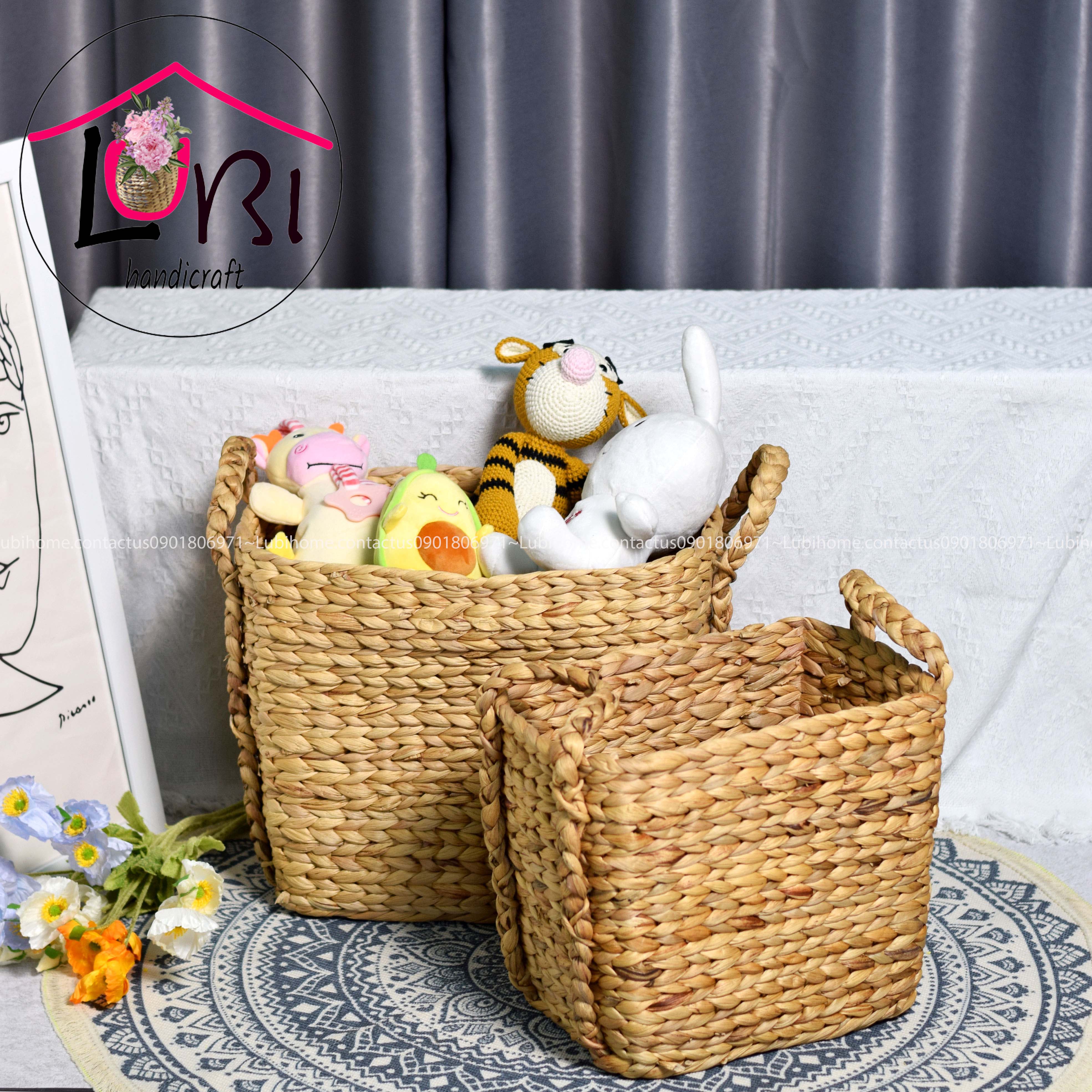 Lubihandicraft - Giỏ đựng đồ lục bình quai đan bím - mộc mạc