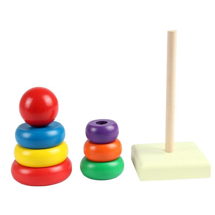 Đồ chơi Xếp chồng Tháp Cầu Vồng Màu Sắc Bằng Gỗ Cho Bé Từ 8 th - 3 tuổi
