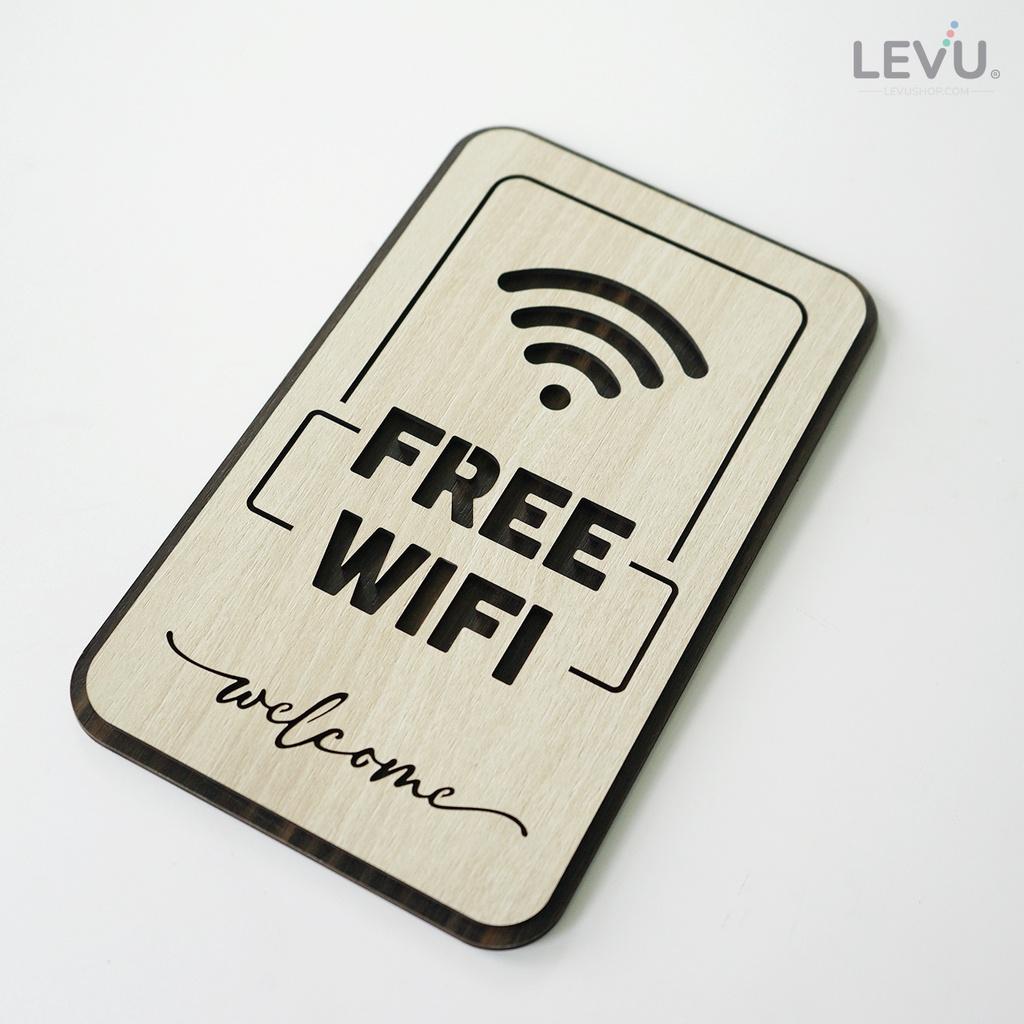 Bảng hiệu free wifi LEVU TW07S bằng gỗ khắc chữ cao cấp sang trọng