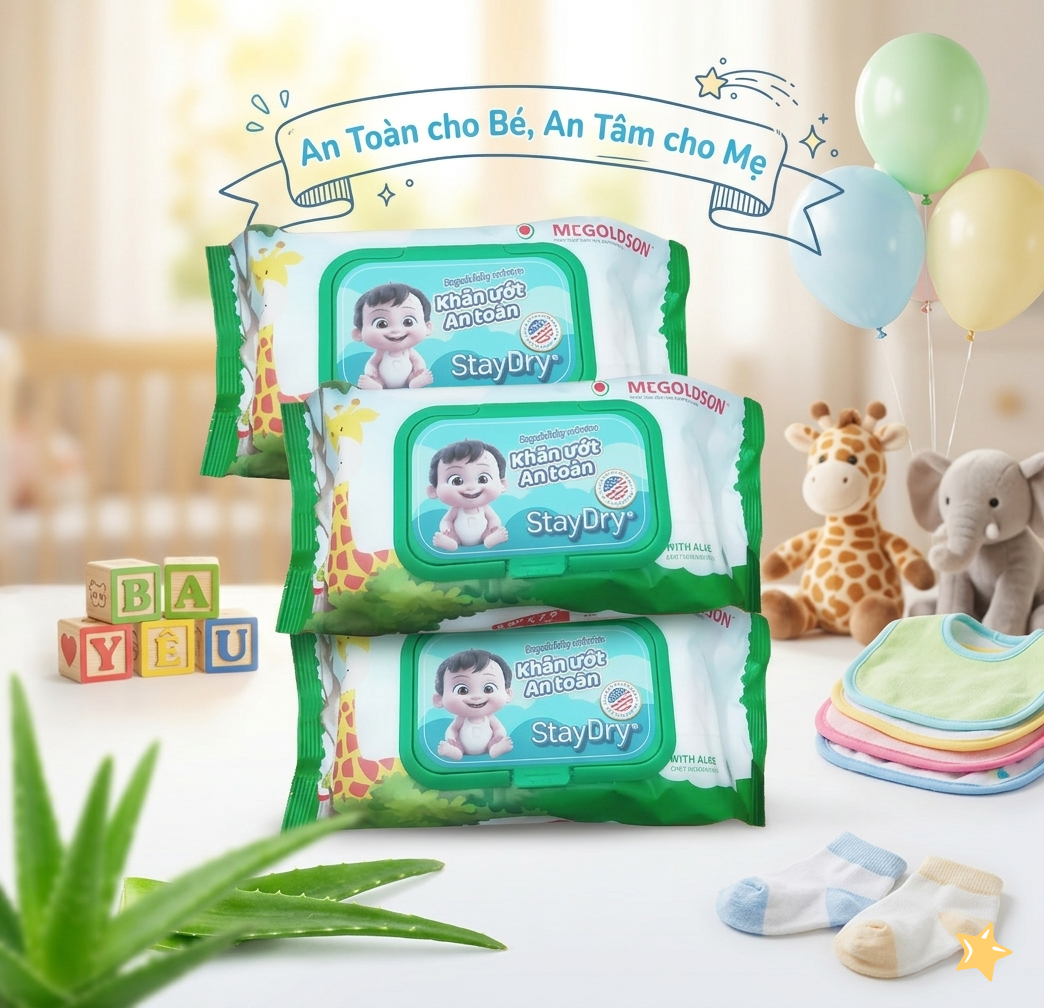 Combo 2 gói khăn ướt an toàn StayDry tặng 1 khăn ướt cùng loại 100T