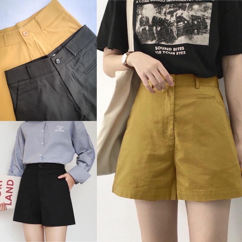 Quần đùi short nữ lưng cao kaki túi mổ