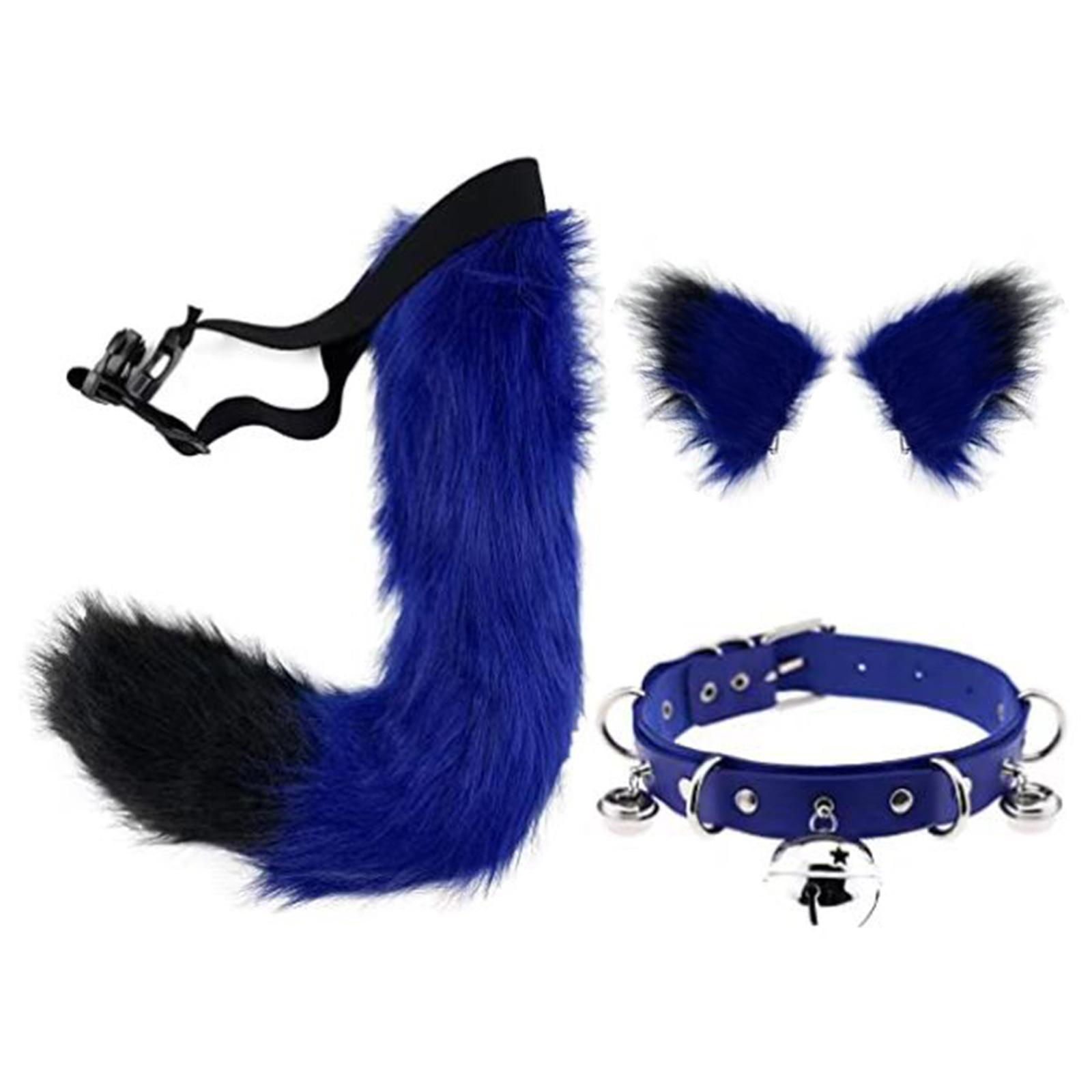 Faux  Ears and Tail Set Cosplay Costume Gift PU Leather Neck Choker for Stage Shows Halloween Carnival Role Play Animal Themed Parties