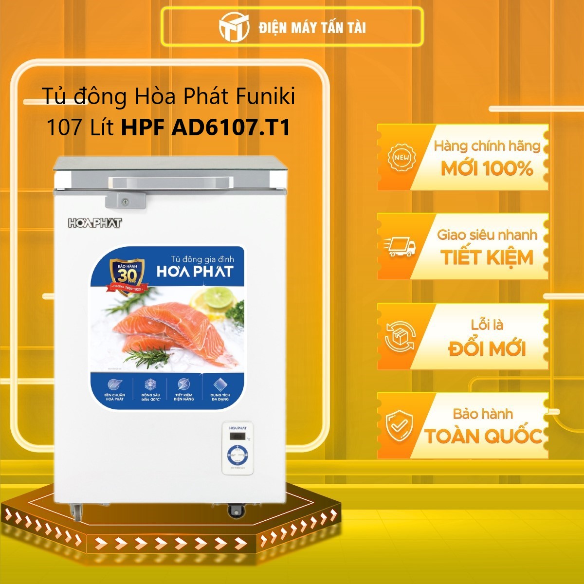 Tủ đông Hòa Phát HPF AD6107.T1 mặt kính 1 ngăn 1 cánh - Hàng chính hãng( Chỉ giao HCM)