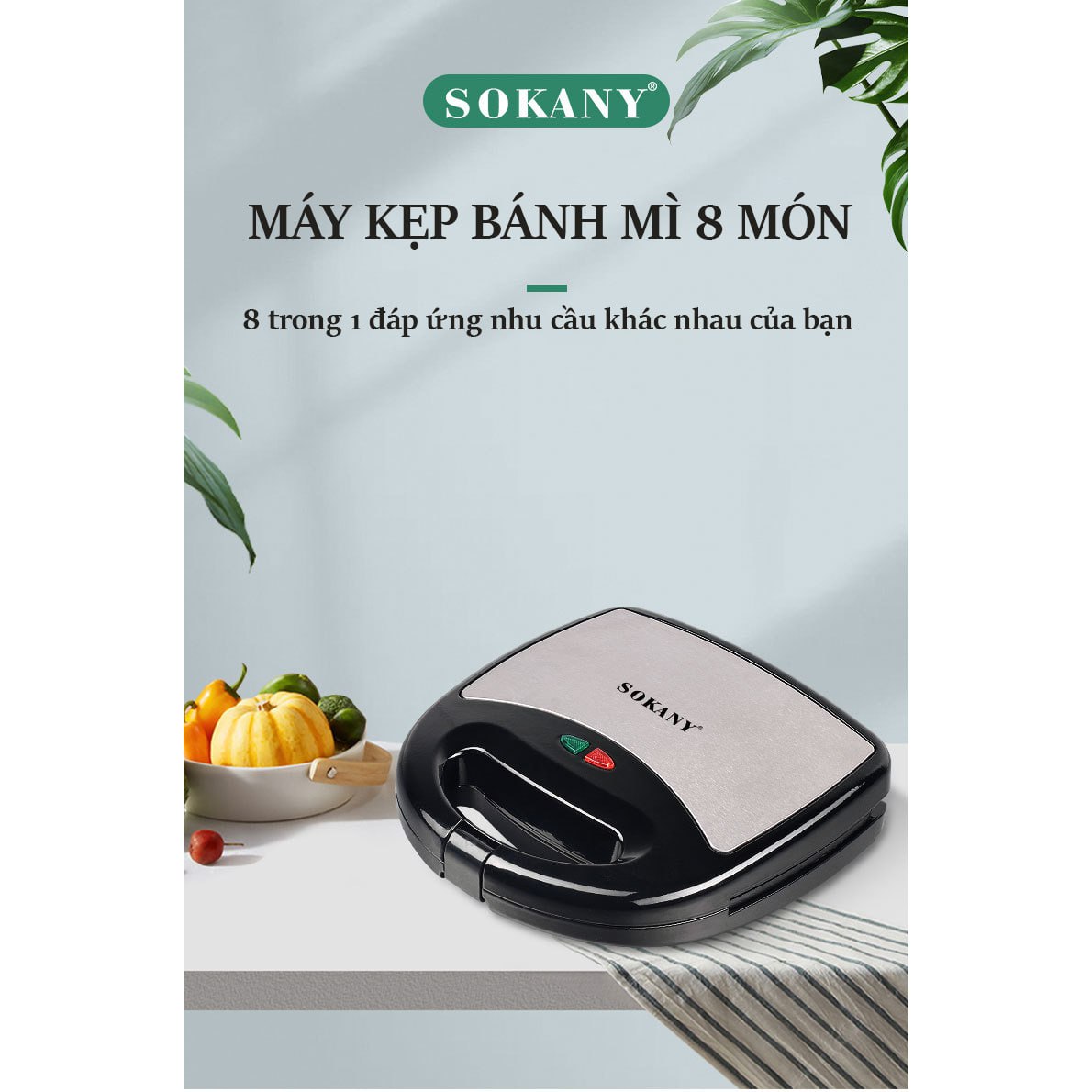 Máy nướng bánh mì, máy kẹp bánh mì sandwich đa năng SOKANY công suất 800W - HÀNG CHÍNH HÃNG - DELIYA
