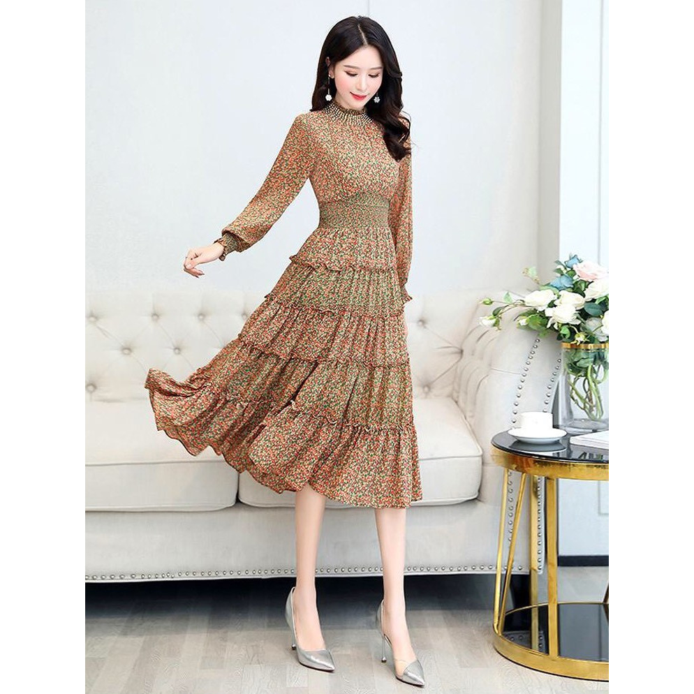 Đầm xòe maxi voan lụa phối từng NT4458