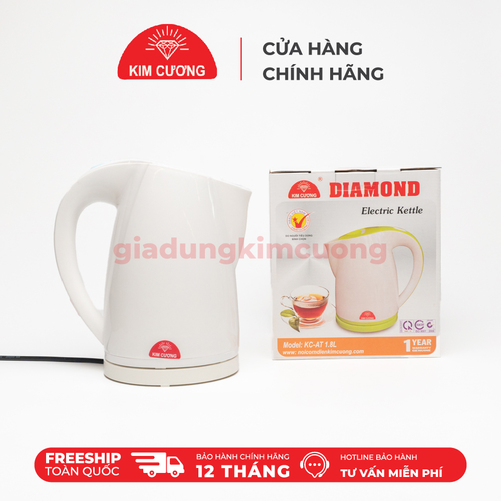 Ấm Đun Siêu Tốc Kim Cương 1.8 Lít Nhựa Cao Cấp - Hàng Chính Hãng