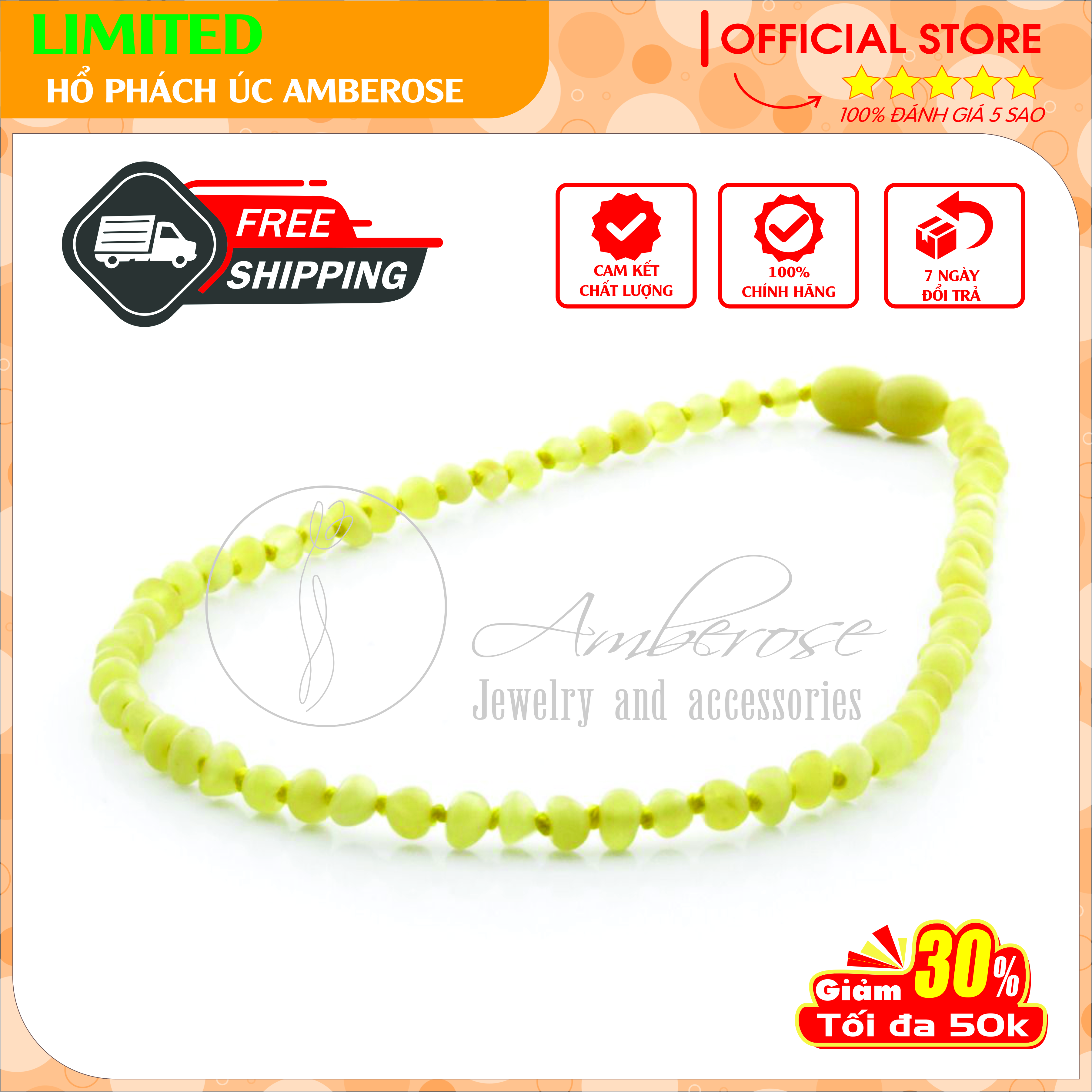 Vòng Cổ Hổ Phách Amber Úc Cho Bé 0 - 10 tuổi VCABM1MTS