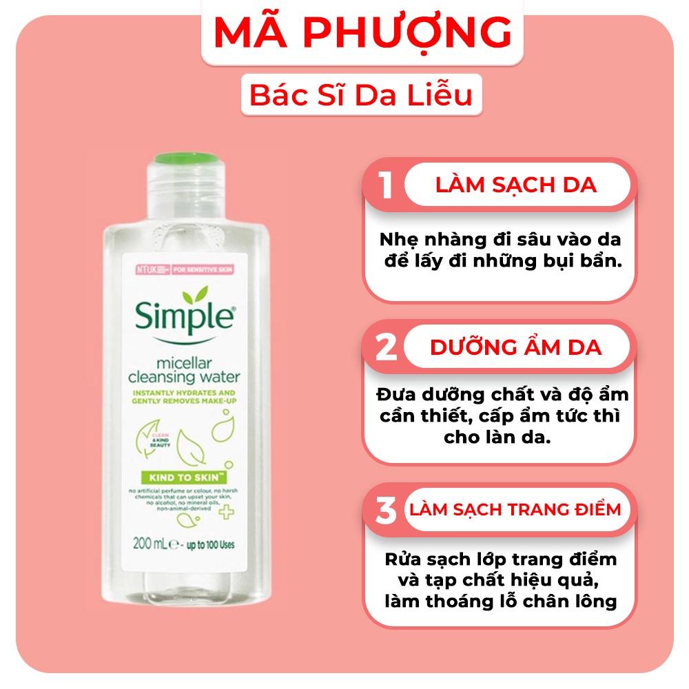 Nước Tẩy Trang Simple Micellar Làm Sạch, Không Chứa Cồn, Không Gây Khô Rát 200ml - Bác sĩ Mã Phượng