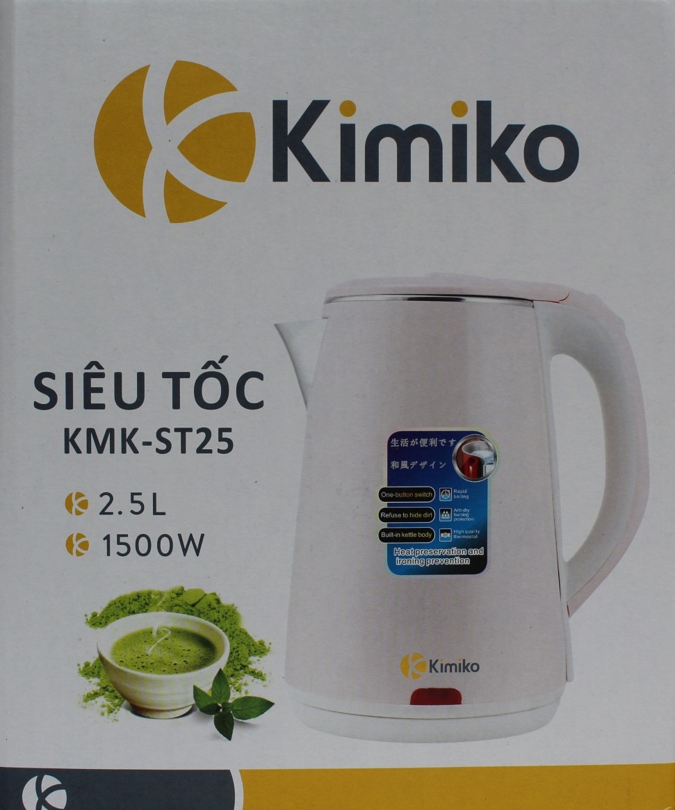 Bình Ấm Siêu Tốc Điện 2 Lớp To (2,5 lít) Kimiko KMK-ST25 - Màu Ngẫu Nhiên - Chính Hãng