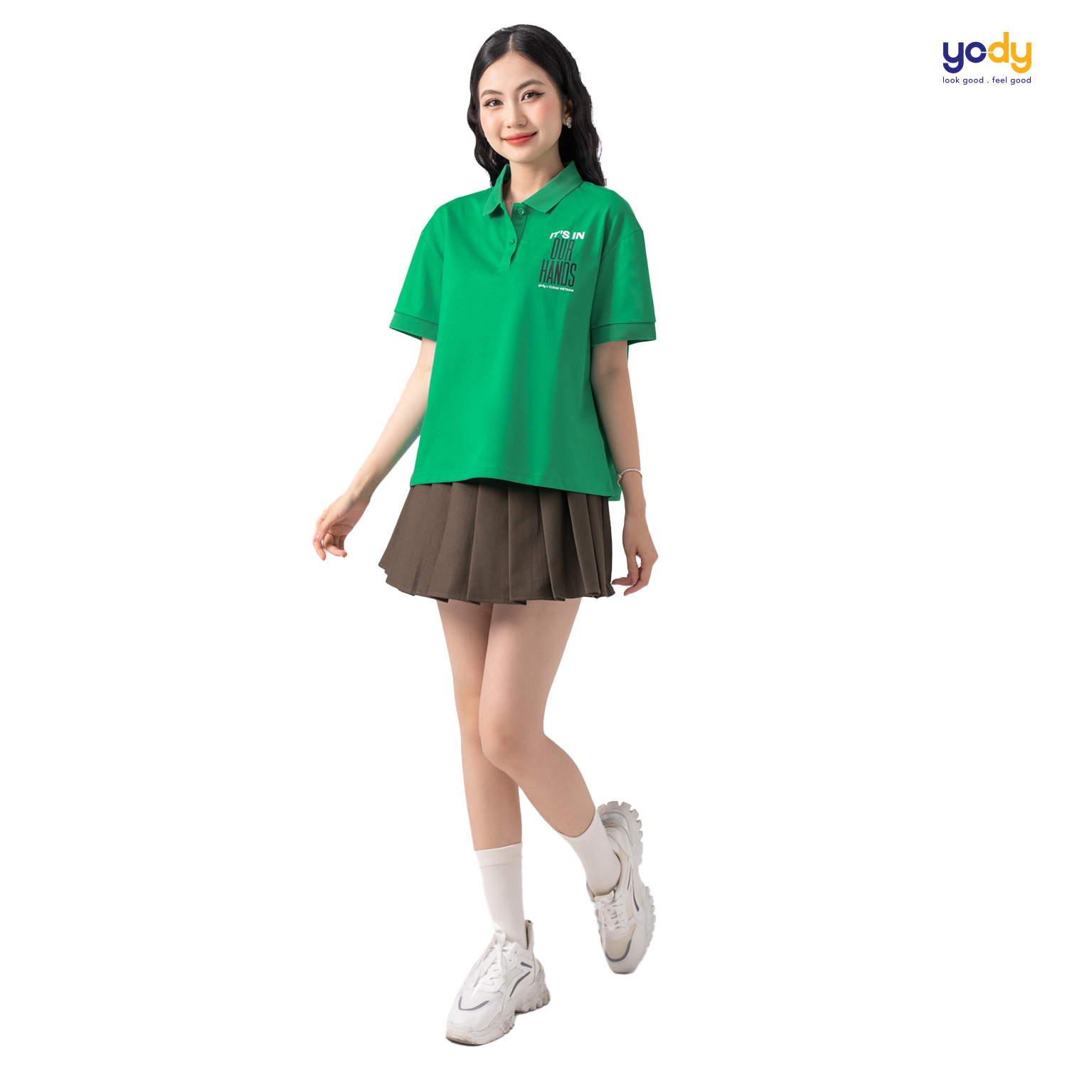 Áo polo nữ YODY chất liệu Clean Vietnam, áo thun dáng rộng trẻ trung APN6258