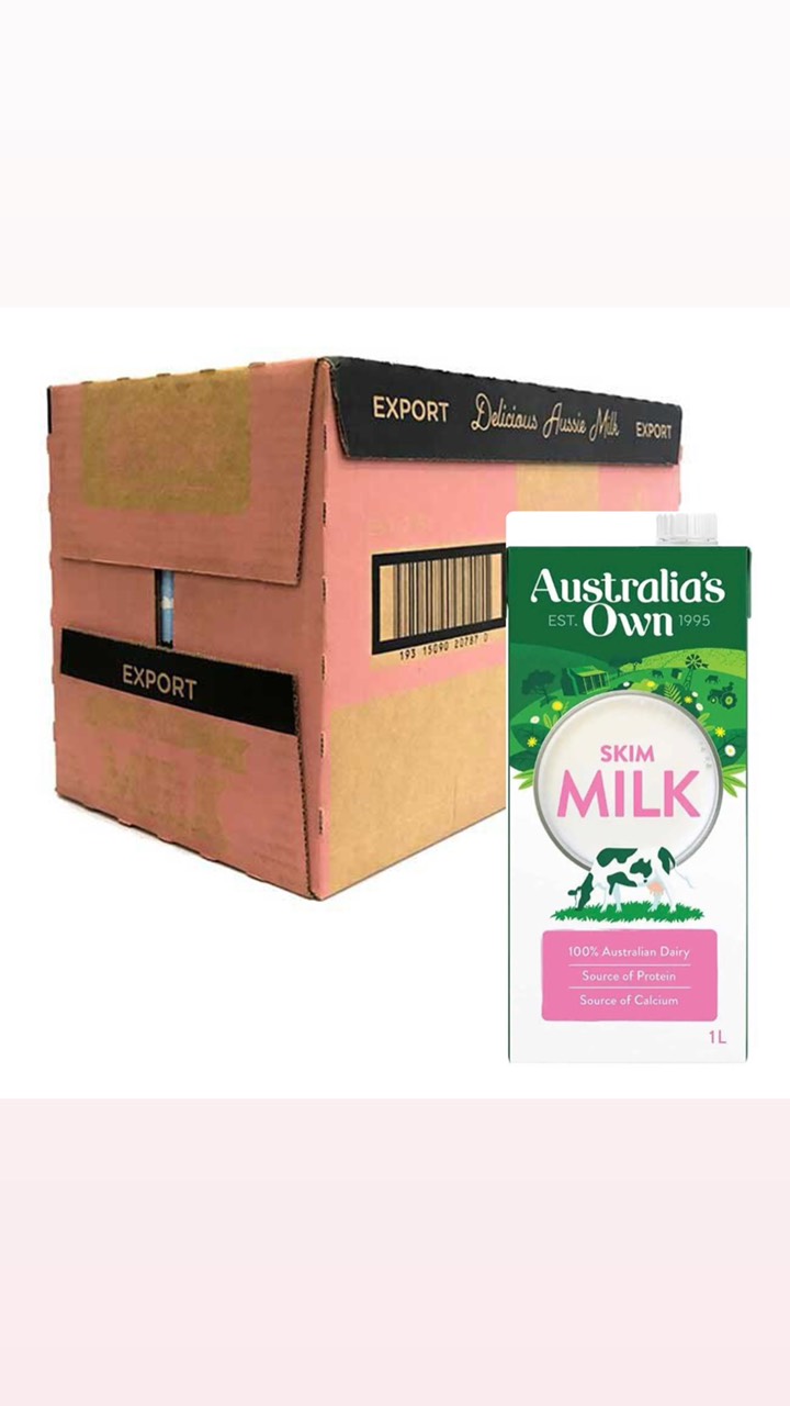 Thùng 12 Hộp Sữa Tươi Tách Béo Australia's Own Skim dành cho người ăn kiêng 1L x 12 - Skim Milk