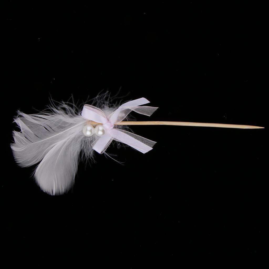 Cake Topper Insert Sticks with Feather Wedding Party Cake Decoration White