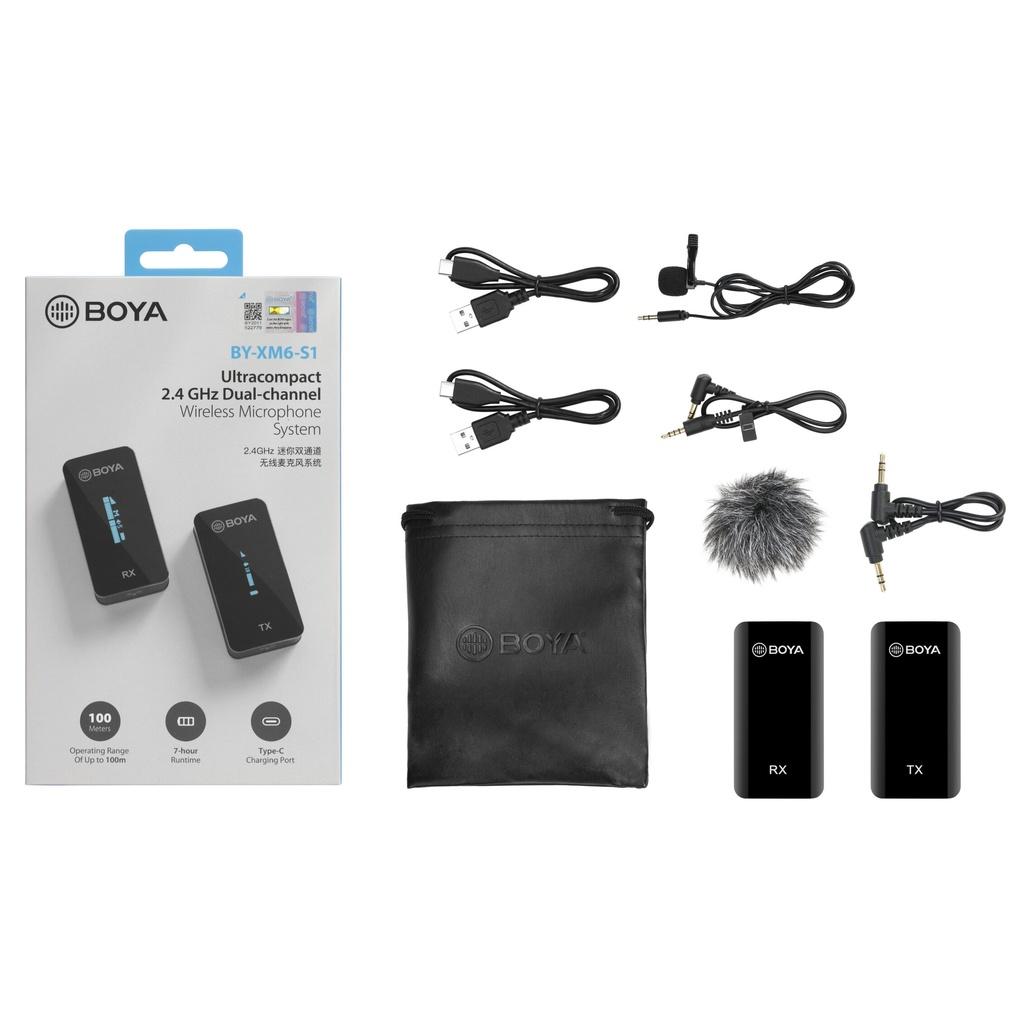 Mic thu âm Boya BY-XM6-S1 Ultracompact 2.4GHz Dual-channel Microphone , Hàng chính hãng