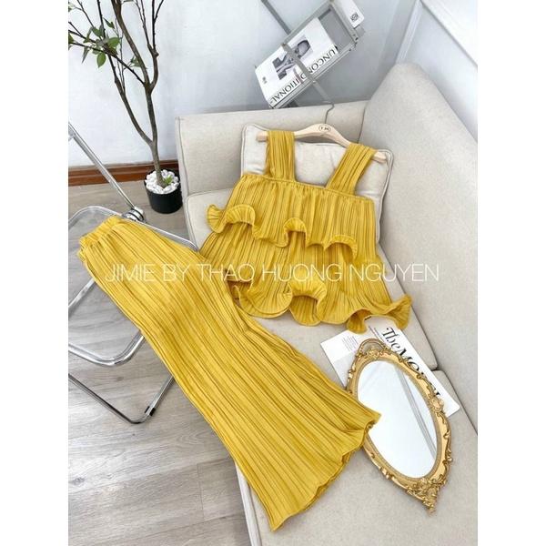Đồ bộ nữ quần ống suông rộng vải lụa dập ly xốp, mịn, mát, ít nhăn * Set đồ bộ nữ mùa hè*