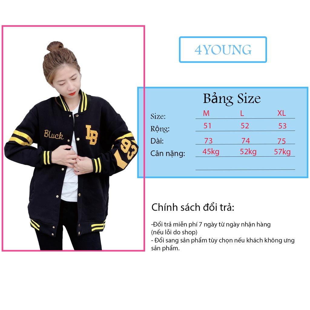 Áo bomber nữ form rộng Áo khoác bomber nữ form rộng nỉ kiểu bóng chày unisex hàn quốc ulzzang 4YOUNG CDG04