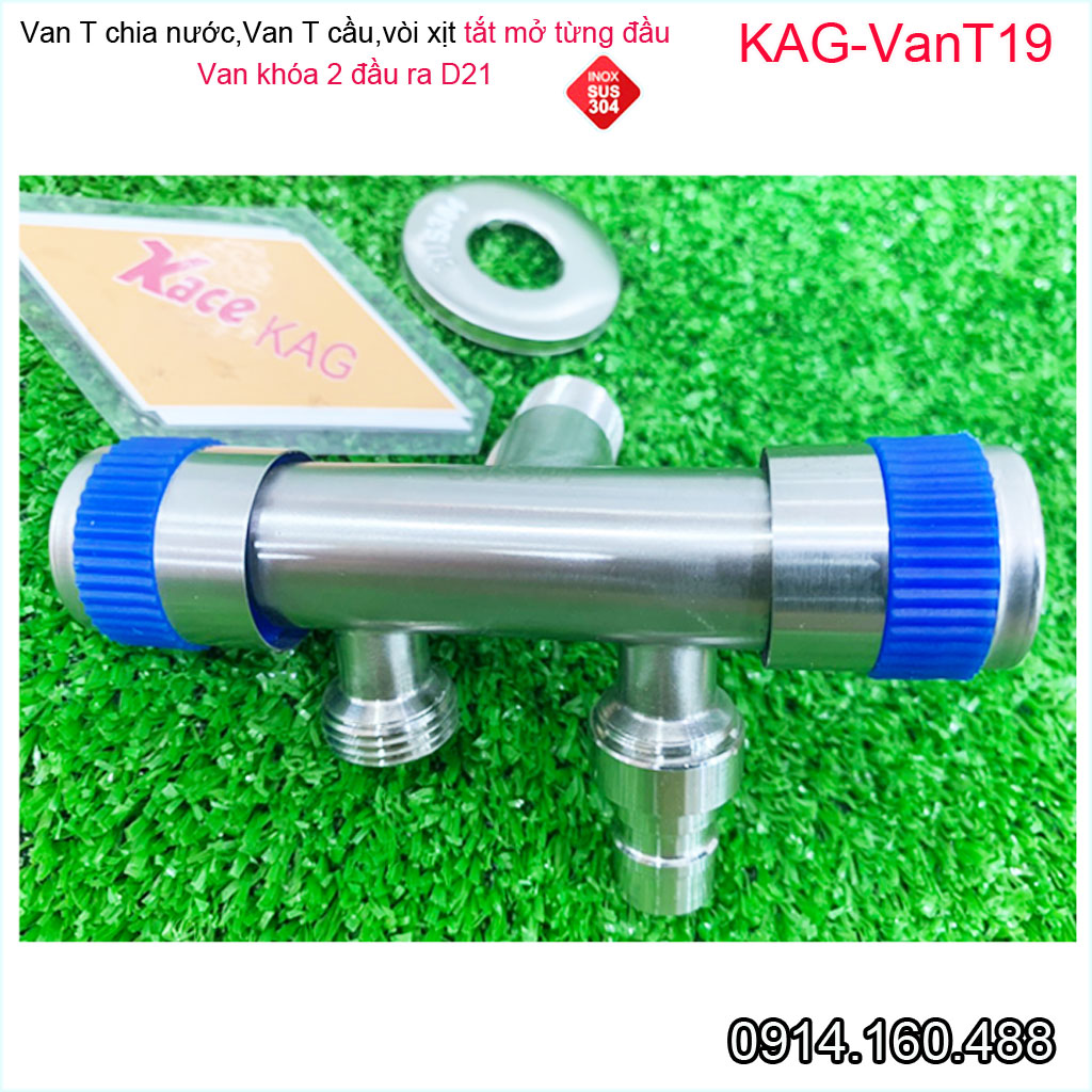 Van T chia nước vòi xịt bồn cầu sus304 KAG-VanT19, van khóa 2 đầu D21 dùng nhà tắm- chia nước tưới cây sân vườn siêu bền sử dụng tốt