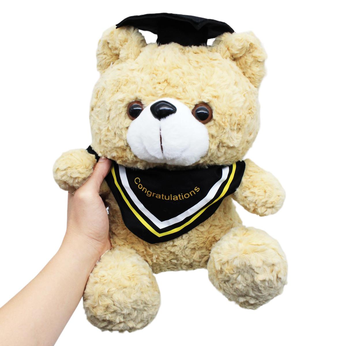 Gấu Tốt Nghiệp Choàng Khăn 40 cm - ZooZoo 40320 - Màu Kem - Khăn Choàng Sọc Vàng