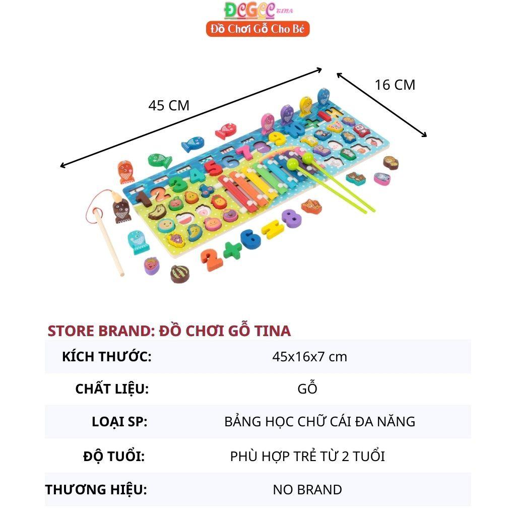 Bảng Chữ Cái Cho Bé - Đồ Chơi Gỗ Giáo Dục An Toàn 6 Trong 1 Đa Năng Kèm Đàn Tích Hợp Trò Chơi Câu Cá Đáng Yêu