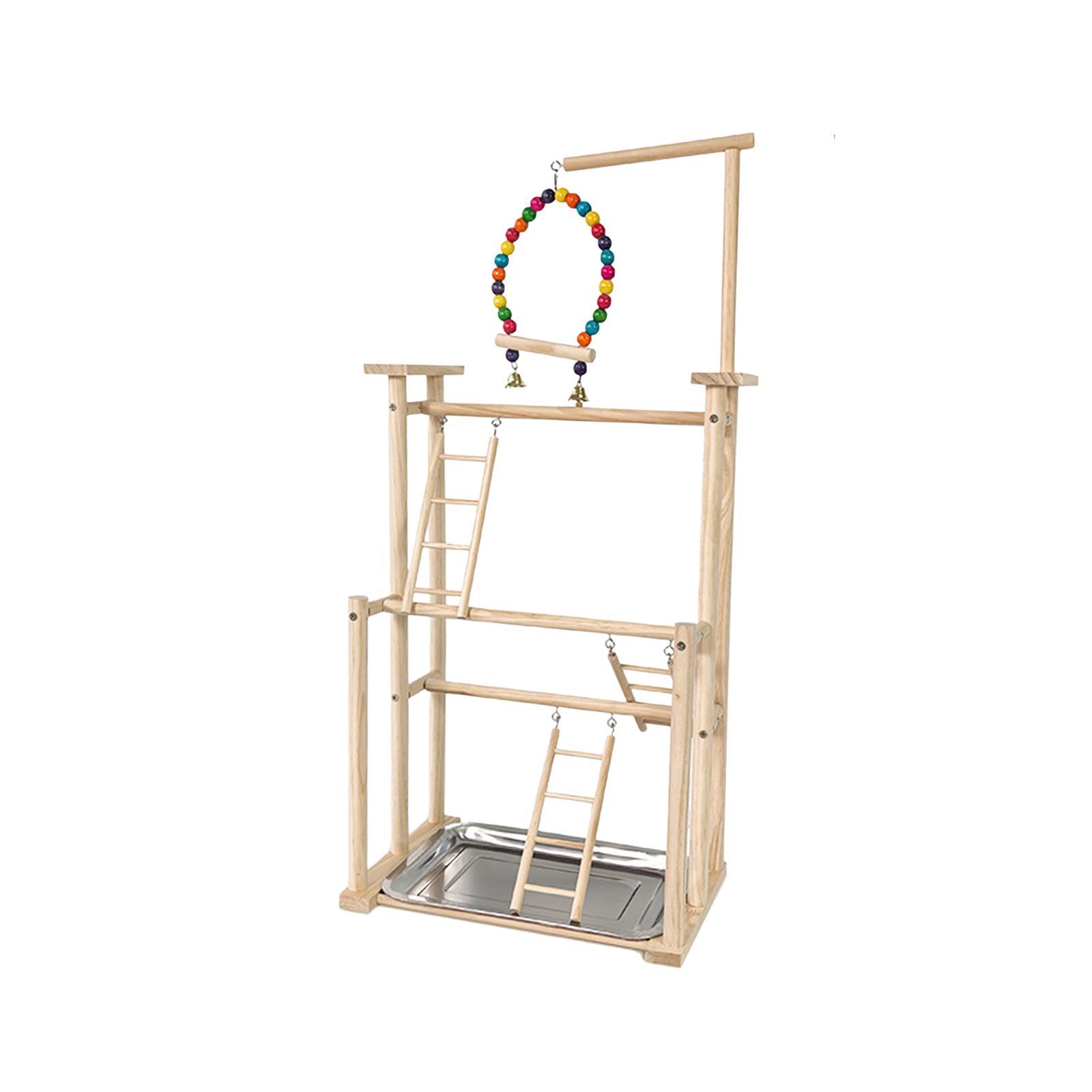 3 Layer Wooden Bird Playground Parrot Perch Stand for Macaws Cockatiel Budgie