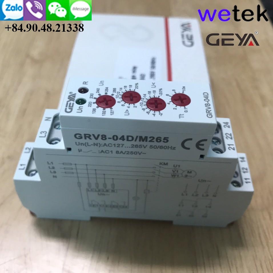 Wetek | Geya GRV8-04D Relay điện áp 3P+N, bảo vệ cao thấp áp,thứ tự pha, mất pha, ngược pha, 18mm, DIN, 2xSPDT