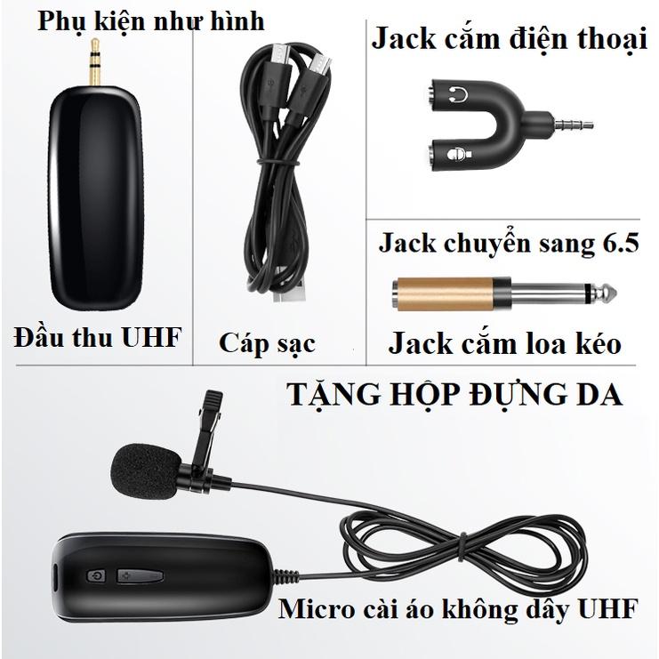 Micro cài áo không dây sóng UHF, cắm điện thoại livestream, thu âm, quay video, làm YouTube, Vlog từ xa