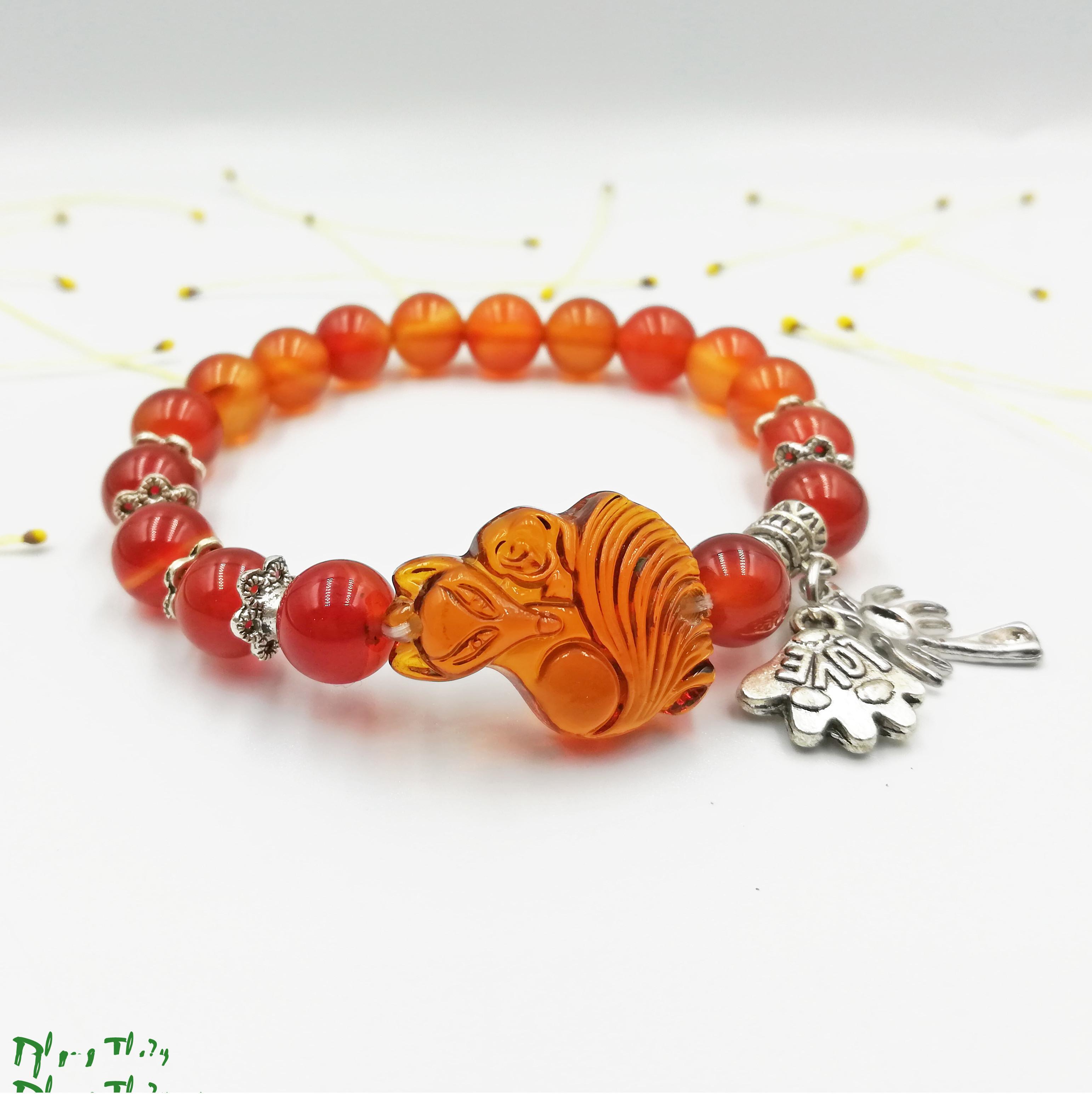 Vòng Tay Hồ Ly Topaz Đỏ Phối Mã Não Đỏ Mix Charm