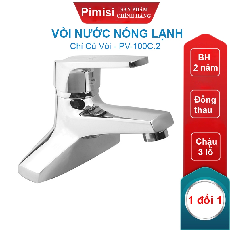 Vòi Nước Nóng Lạnh Pimisi PV-100C Của Chậu 3 (2 Chân) Treo Tường, Dùng Trong Nhà Tắm Cho Lavabo Nhỏ | Chính Hãng