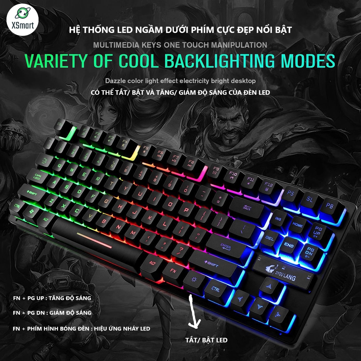 Bàn Phím Gaming Máy Tính XSmart Free Wolf K16 LED 7 Màu, Giả Cơ Cao Cấp Chơi Game Cho PC, Laptop - Hàng Chính hãng