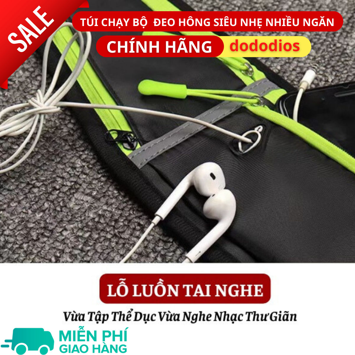 Túi Đeo Bụng Chạy Bộ dododios Chống Nước, Túi Đeo Hông Đựng Điện Thoại Có Ngăn Để Chai Nước Tập Thể Dục - Hàng chính hãng dododios