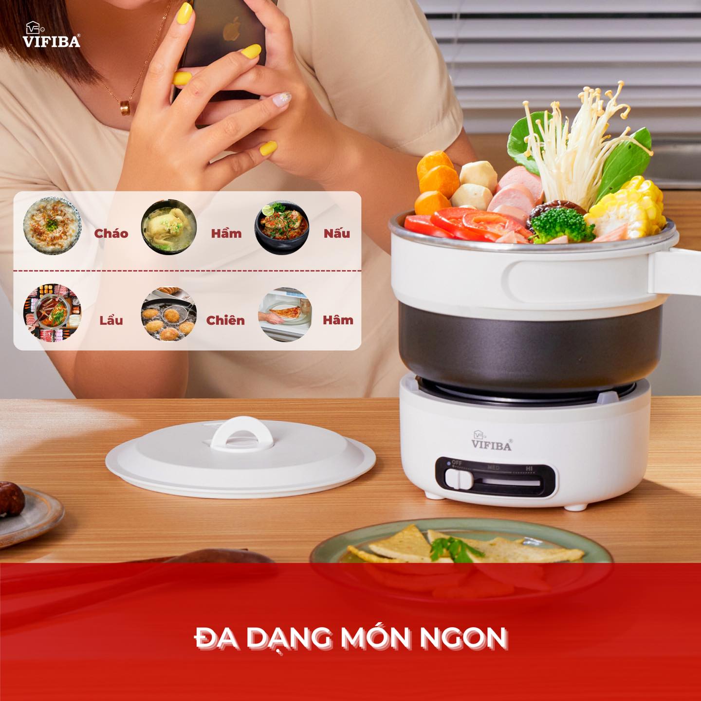 Nồi lẩu điện mini đa năng chống dính cao cấp Homea2z, combo bếp và nồi có tay cầm gấp gọn thông minh, nồi mini du lịch