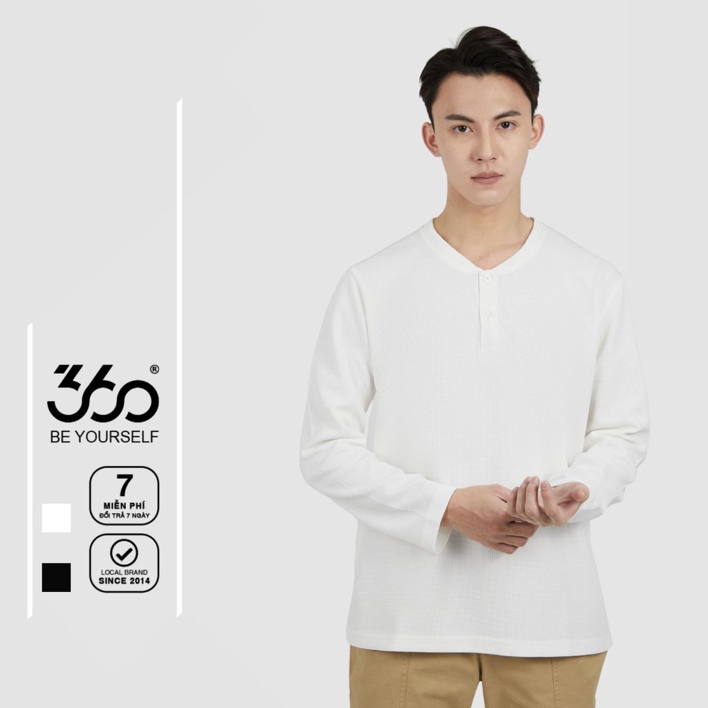 Áo thun nam dài tay cổ henley thương hiệu thời trang nam 360Boutique áo thun basic hai màu trắng đen - ATDOL329