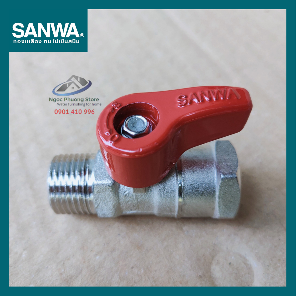 Van khóa nước bằng đồng 1 ren trong 1 ren ngoài Sanwa Thái Lan Phi 21mm BV15MF