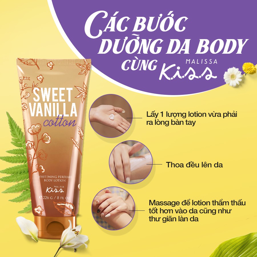 Malissa Kiss Dưỡng thể nước hoa Sweet Vanilla 226g