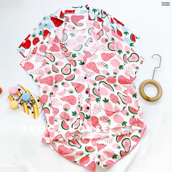 Đồ bộ pyjama mặc nhà kiểu cánh dơi 2 túi viền họa tiết THOCA HOUSE dễ thương xinh xắn, thoải mái