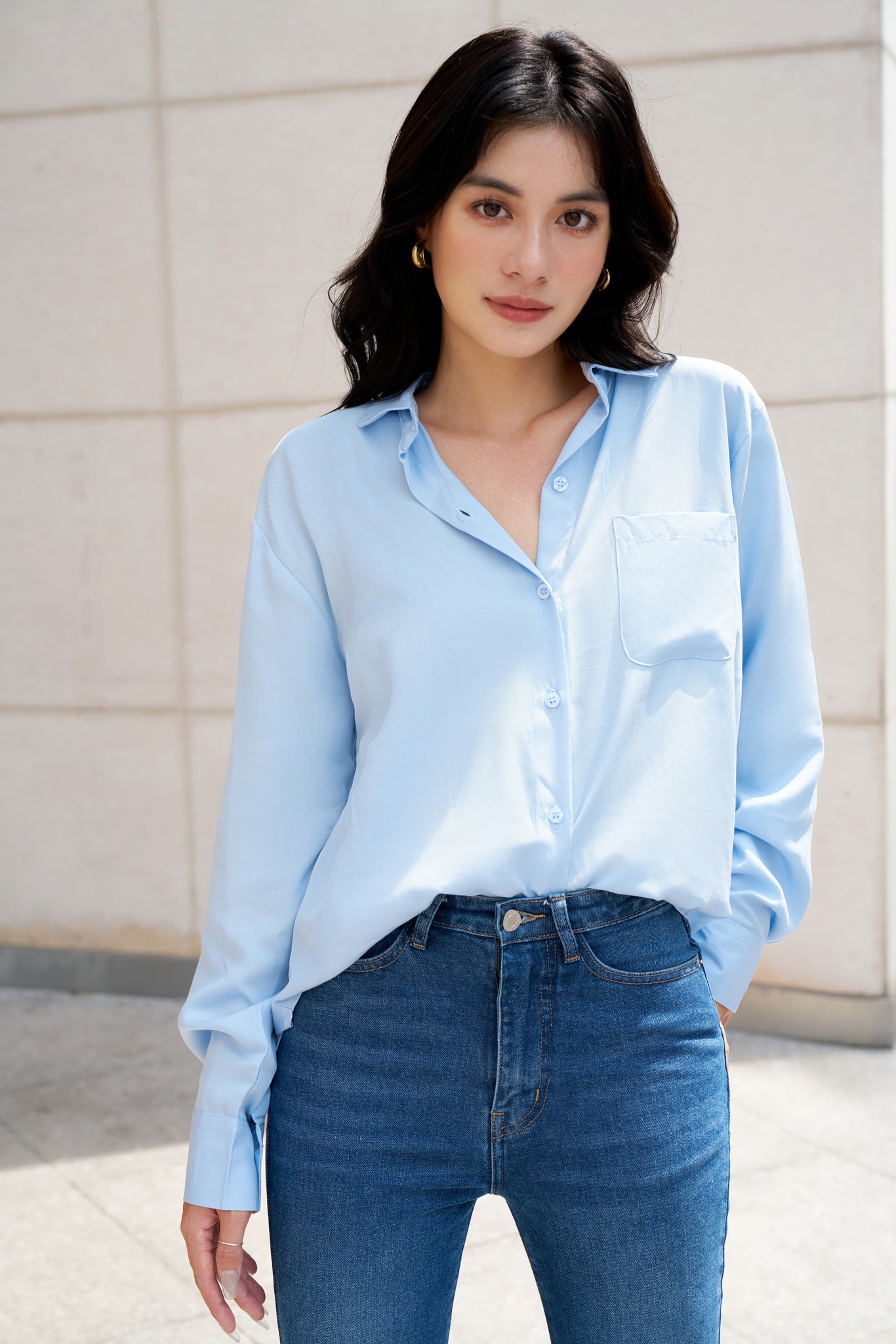 OLV - Áo Basic Button Blouse In Blue