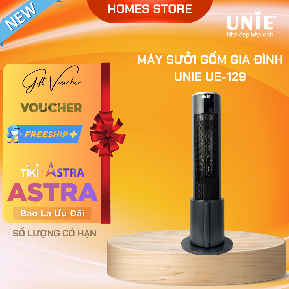 Máy Sưởi Gốm Nóng Lạnh Đa Năng Tiêu Chuẩn Đức 10 Độ Tới 35 Độ UNIE UE-129 Cảm Ứng Và Remote Công Suất 2200W- Hàng Chính Hãng