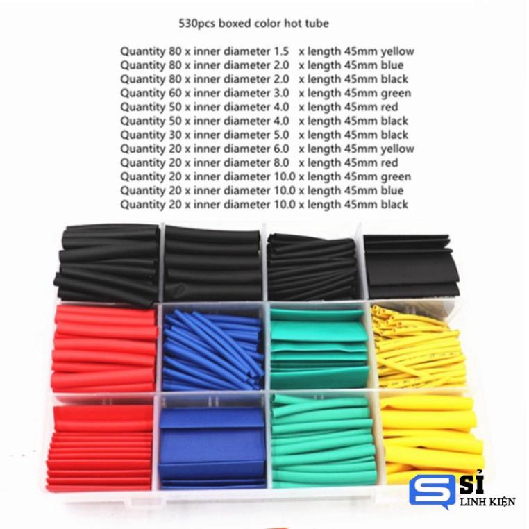 Bộ 530 ống co nhiệt , bọc cách điện bằng Polyolefin 2:1.