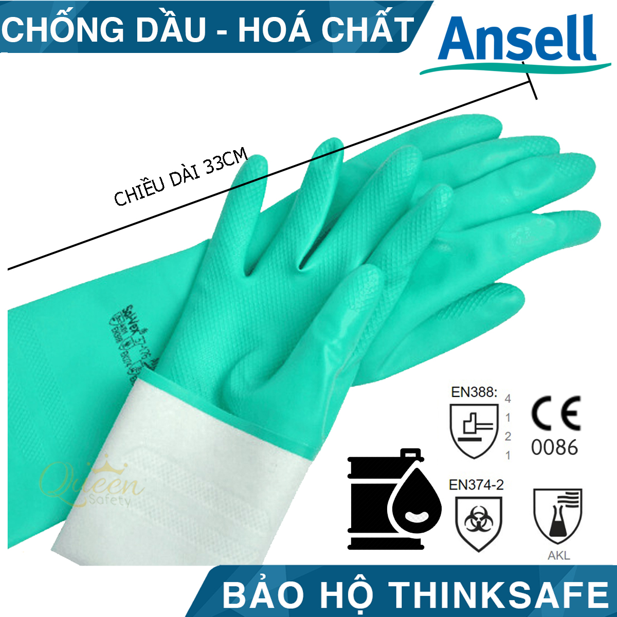 Găng tay chống hóa chất Ansell 37-176 bao tay cao su nitrile - chống hóa chất - axit - dầu nhớt