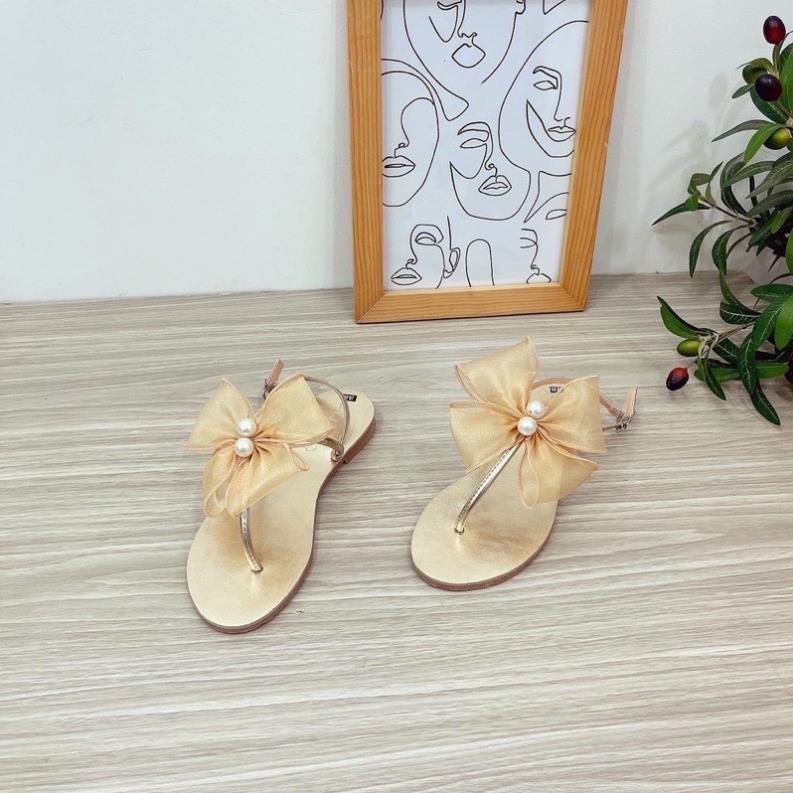 Giầy hàng chất lượng cao Giày Sandal Bệt Nữ kẹp quai T Đính Nơ Ngọc Hottrend HALEY STORE