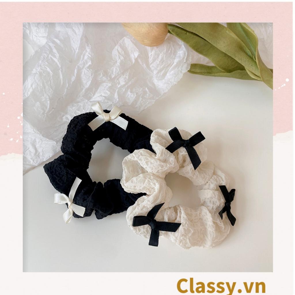 Dây cột tóc Classy scrunchies 2 màu trắng đen có gắn nơ xinh xắn PK774